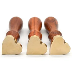 wholesale peel and stick wood handle brass head blank cute heart shape Wax Seal Stamp