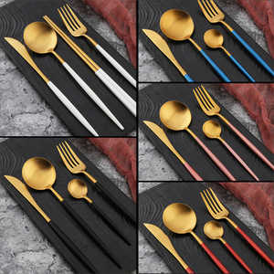 Grace Elegant Wedding Gold Plated with <strong>White</strong> Handle Hotel Party Wedding <strong>Dinner</strong> Cutlery <strong>Set</strong> - Product Image 5