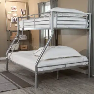 Modern New Twin over Full size Bunk Bed in Silver Metal Finish