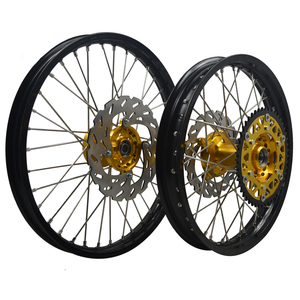 JS 21/19 jeu de jantes de moto à rayons pour Dirt Bike, compatible avec Suzuki RM125 RM250 1996-2008 avec mamelon doré et rayon noirci - Product Image 1