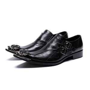 NA144 nuevo negro cuero genuino hombres zapatos puntiagudos Slip on Metal Tip hombres vestido zapatos noche fiesta clásico Caballero - Product Image 1