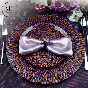 يتوهم الزجاج الفضة الطاووس ألواح الشاحن الديكور لحفل الزفاف - Product Image 6