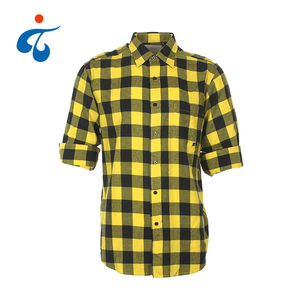 Camisa de Franela a Cuadros Amarillo Brillante y Negro para Hombre, Cómoda, Teñida con Hilo de Fantasía, al por Mayor - Product Image 2