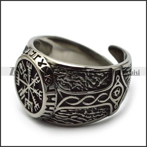 Anillo circular de <span class=keywords><strong>runas</strong></span> <span class=keywords><strong>vikingas</strong></span> nórdicas de venta caliente en cabujón de cristal negro de Gun Metal para hombres - Product Image 4