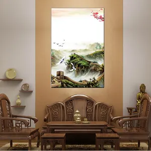 현대 중국어 스크롤 풍경 아트 캔버스 인쇄 그림 거실 장식