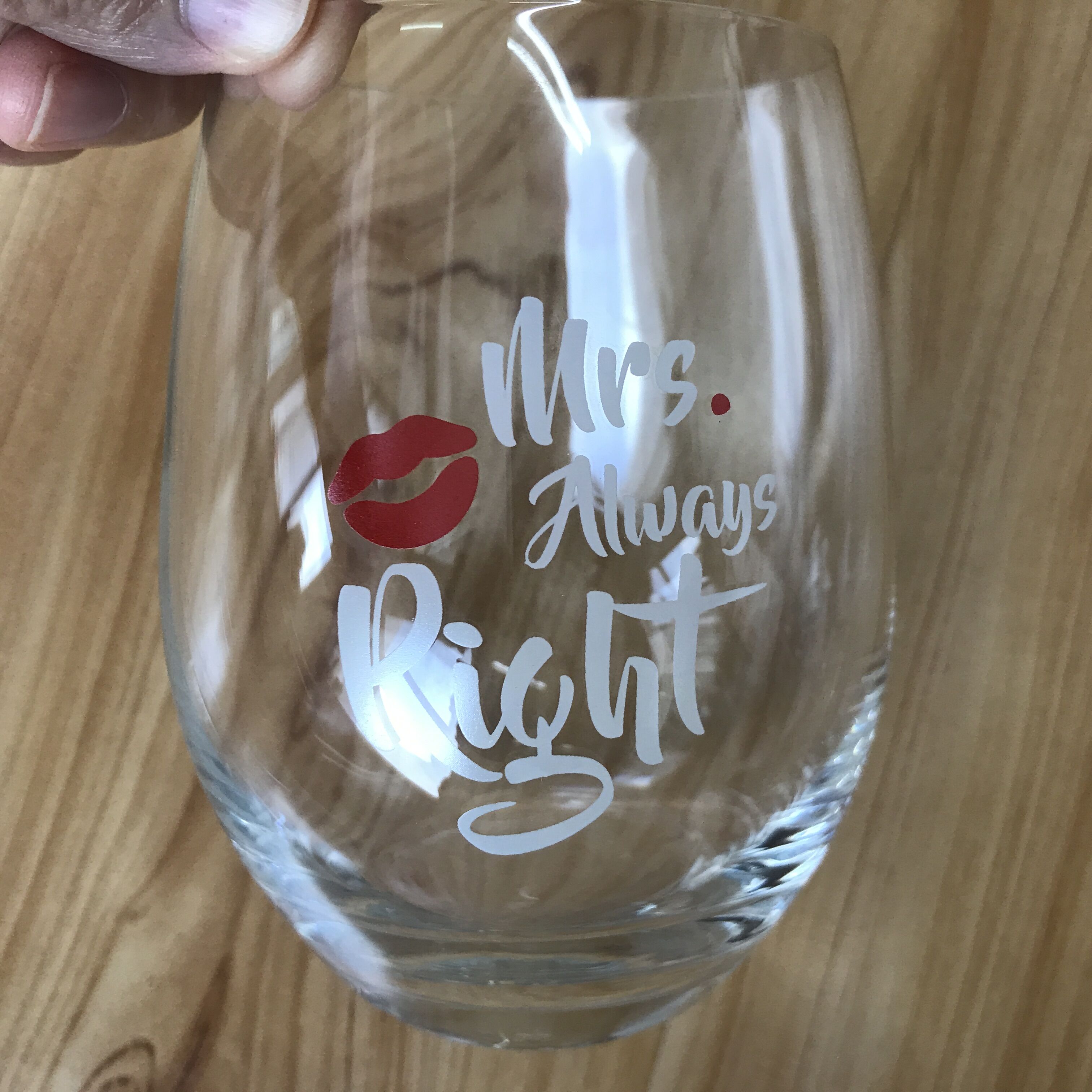 Mr Right and Mrs Always Right Wine Glasses Wedding Gift  16 oz stemless wine glass