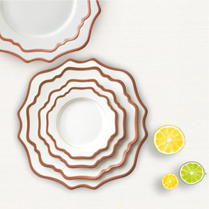 DE BODA clásico postre vajilla festoneado oro rosa borde platos de porcelana blanca con <span class=keywords><strong>logo</strong></span> - Product Image 5