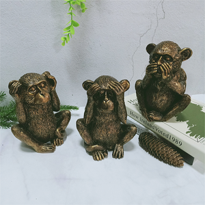 Scultura di <span class=keywords><strong>Scimmia</strong></span> Dipinta a Mano in Resina Personalizzata, Arte Popolare Dorata, Decorazione per la Casa, Animale per il Giorno di Scherzi di Aprile - Product Image 4