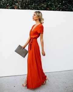 <span class=keywords><strong>Vestido</strong></span> Lancai 2022, Nuevo, Personalizado, <span class=keywords><strong>Rojo</strong></span>, Casual, Elegante, <span class=keywords><strong>de</strong></span> Satén, con Cuello en V, Estilo Envolvente, Maxi, para Cumpleaños, Cóctel, Cena, Fiesta - Product Image 3