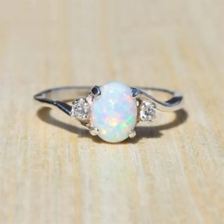 fashion white fire opal gemstone ring women natural australian opal stone Rings