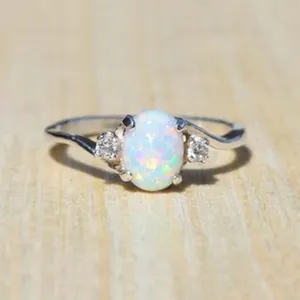 Cincin Batu Permata Opal Api Putih Mode Cincin Batu Opal Australia Alami Wanita