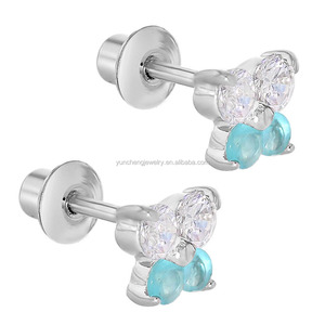 Farfalla Blu e In Modo Chiaro CZ Bambini Del Bambino Ragazze Su Misura Della Vite Prigioniera <span class=keywords><strong>Orecchini</strong></span> In Argento Sterling 925 - Product Image 4