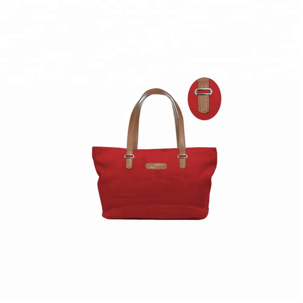 High quality canvas Fashion Ladies Handbag Shopping tote beach bag with fake leather handles