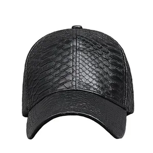 Sombreros de béisbol con correa de 5 paneles, gorra de béisbol con piel de serpiente negra personalizada