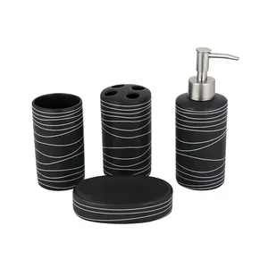 Popular de cerámica de baño negro conjunto de accesorios zabra 4 piezas accesorios de baño