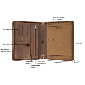 Binder-maletín con cremallera Padolio, elegante y gris, Cartera de cuero <span class=keywords><strong>PU</strong></span> con cremallera y bolsillos con asa y Bloc de notas rellenable - Product Image 1