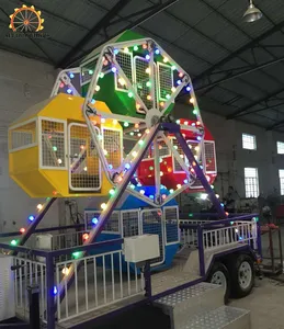 Obral Permainan Karnaval Kecil Mainan Bianglala Ponsel Kiddie Wheel Bianglala Portabel dengan Trailer