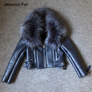 Grande estupendo de la piel del mapache chaqueta Real forrado escudo cuero de la zalea para las mujeres - Product Image 3