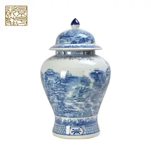 Grosir Pemasok Tiongkok Dekorasi Porselen Stoples Dekoratif Retro Toples Jahe Biru dan Putih