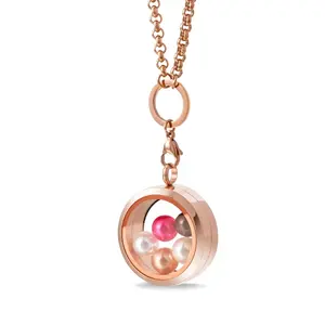 Модный кулон 316l из нержавеющей стали с плавающей Стекло розовое золото жемчуг клетка медальон ожерелье для 8 мм Жемчуг