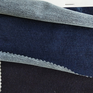 95% algodón 5% Spandex Strech Heavy Indigo tela vaquera estilo lavado francés Terry tejido <span class=keywords><strong>Jeans</strong></span> tela China fábrica al por mayor - Product Image 2