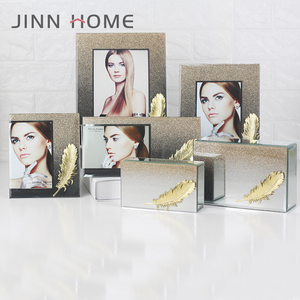 Vàng Đen <span class=keywords><strong>4X6</strong></span> Glass Khung Ảnh Long Lanh Khung Hình Với Lông Vàng Cho Đám Cưới Gia Đình Trang Trí Nội Thất - Product Image 5