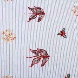 <span class=keywords><strong>Tissu</strong></span> en coton <span class=keywords><strong>blanc</strong></span> <span class=keywords><strong>et</strong></span> <span class=keywords><strong>bleu</strong></span>, teint en fil, à rayures, avec broderie florale faite à la main, pour robe - Product Image 1