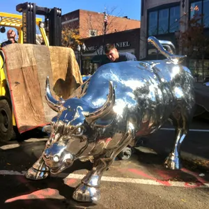 Scultura di toro in acciaio inossidabile wallstreet di vendita calda di grandi dimensioni