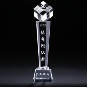 HDW Hot Sale Cheap Custom Engraving Lettering K9 Material Crystal Cube Trophy Blank For Sports Competition Event Awards Souvenir