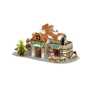 拼图 3D 圣诞房子如何组装圣诞房子，工厂批量销售廉价拼图 22 件