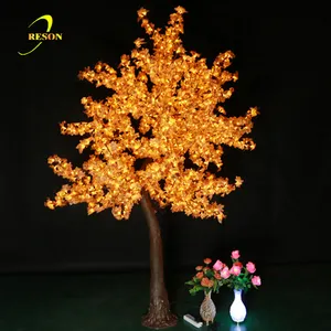 屋外のクリスマスの装飾のためのライトが付いている高く照らされた木はカエデの木のライトを導きました