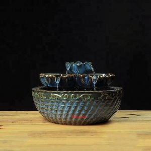 <span class=keywords><strong>Fontana</strong></span> d'Acqua in Ceramica Decorativa con Design a Fiore di Loto Smaltato <span class=keywords><strong>Blu</strong></span> per Interni - Product Image 2