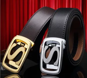 3.5cm width easy clip removable S letter autolock automatic buckle leather belt for men,custom belts for men