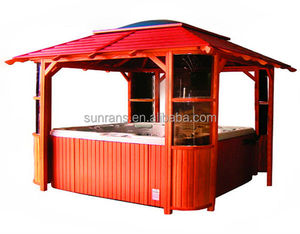 Pérgola Sunrans de jardín de madera impermeable para exteriores grande con iluminación LED, marco de aluminio y pabellón de techo rígido - Product Image 1