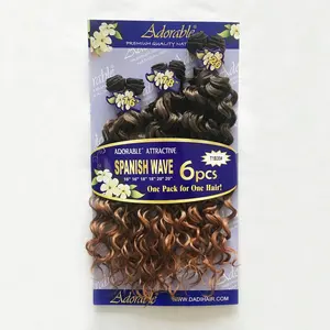 Xuchang fábrica cabello sintético teje español Wave 6 ombre mezclado dos tonos de color virgen inflable extensiones de cabello rizado dropship