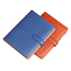 Promotion custom A5 business loose leaf notebook Refillable pu Leather notepad with Pen Holder 6 rings binder planner journal