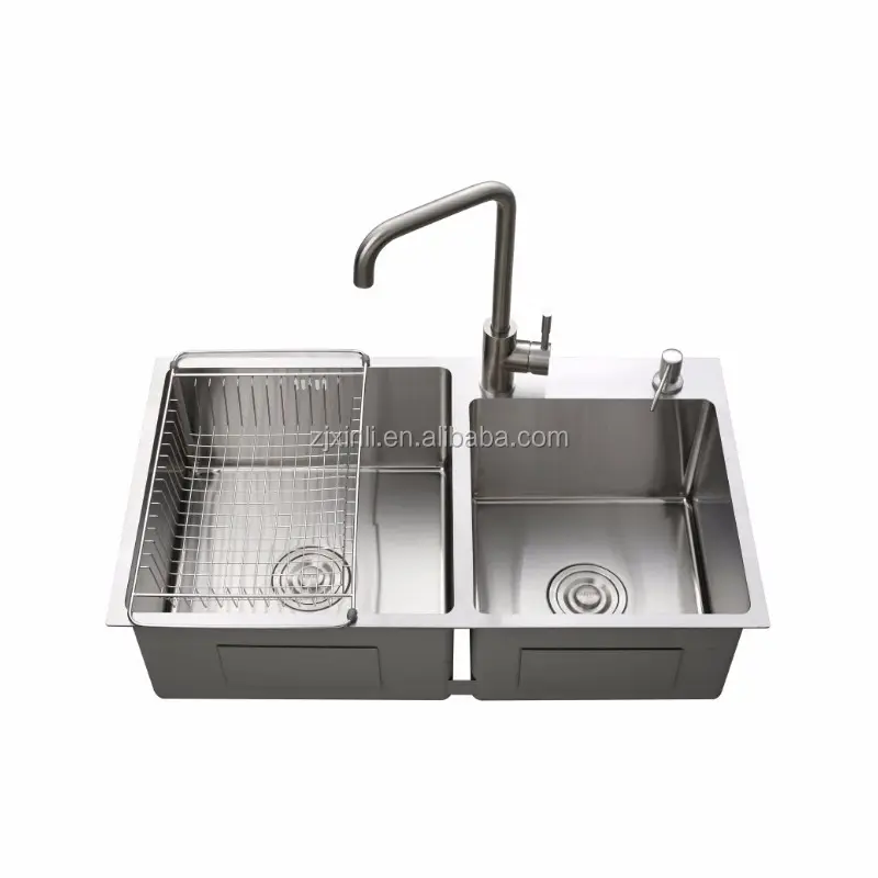 80*45CM SUS304 Stainless Steel Above Counter Top Rectangular Double Bowl Kitchen Sink X26050