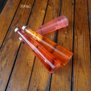 New product 300ml cone tapered shape Fruit enzyme wine liquor bottle glass beverage bottle with metal screw cap