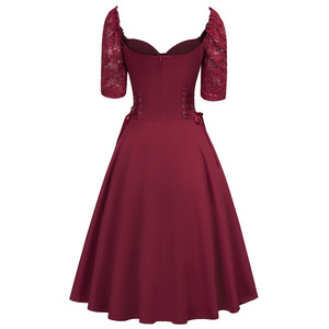 BP000532 Retro Vintage Vrouwen Wijn Rode Kleur 1/2 Mouwen A-lijn Party Dress - Product Image 3