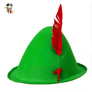 Oktoberfest Bavarian German Green Color Alpine Felt Hats with Feather HPC-2614