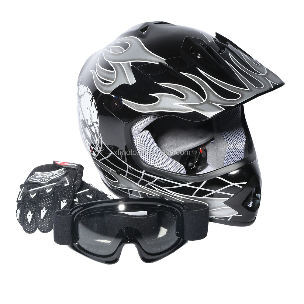 bike helmet w goggles gloves black Youth Kids Dirt Motocross (Goggles Face Mask) 4PCS Set, DOT Approved Full Face Motorcycle Helmets,ATV BMX MX Mountain Bike Off Road Kid Helmet (Black SkullS) : Automotive slip silicone XiongXiong Dirt Bike Helmet DOT