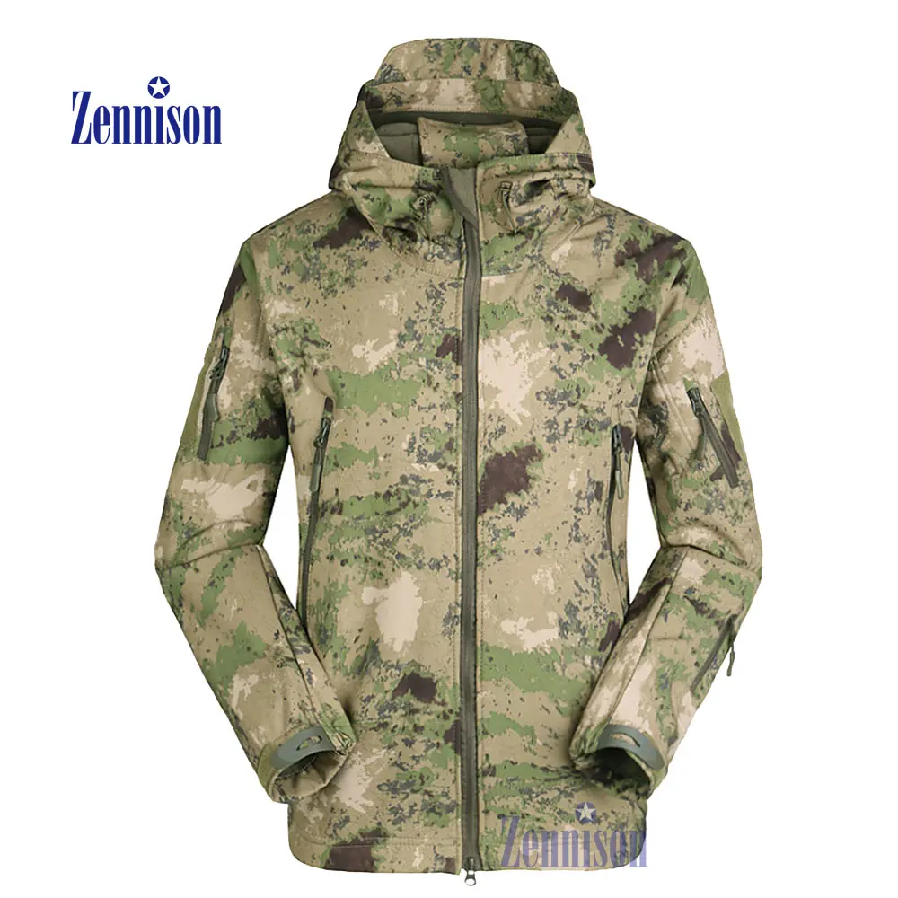 Su geçirmez FG Camo Hoodie erkek açık yumuşak kabuk su geçirmez taktik polar astarlı ceketler