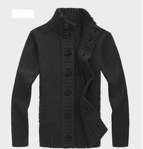2017 otoño elegante chaqueta de punto suéter del hombre, de manga larga de cuello alto hombres suéter <span class=keywords><strong>cardigan</strong></span> de punto liso - Product Image 2