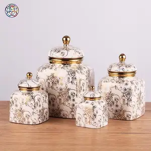 Wadah makanan keramik Modern, toples kerajinan decal dapur, toples penyimpanan permen mewah dengan tutup