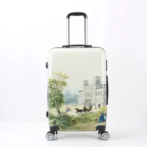 Koper perjalanan cetak kustom ABS PC troli koper cantik dengan kotak cantik koper karton Spinner koper modis untuk wanita