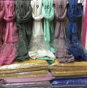 新着アラベイスラム美しい女性用ホットスタイリッシュな祈りショールスカーフ大タイ染料カラーポリエステルブレンドコットン真珠ヒジャブ - Product Image 1