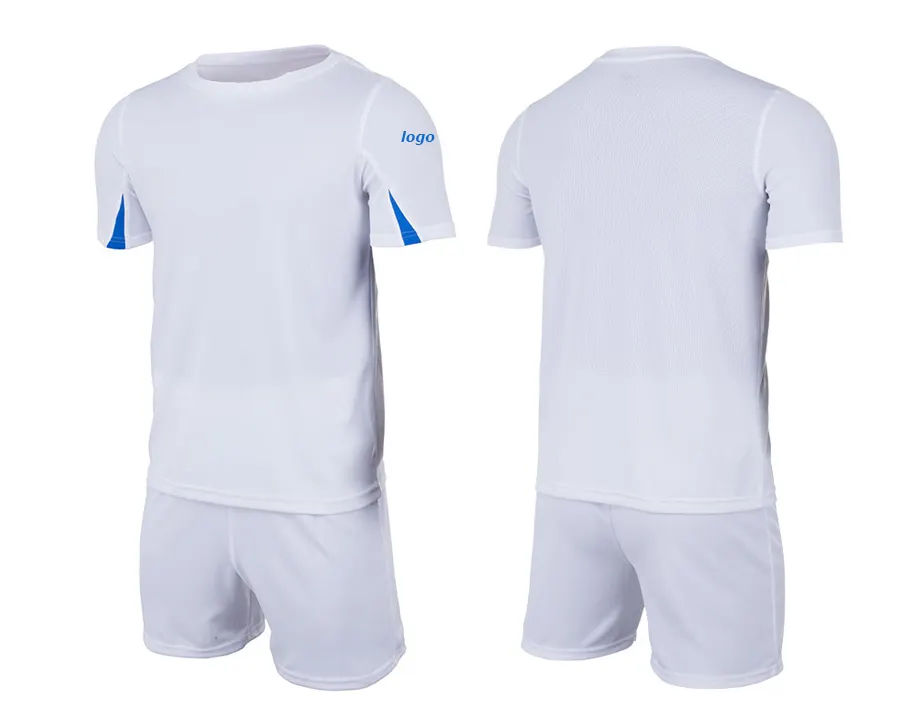 new model football blue and white contrast stitching 100% polyester football jersey t shirt maker soccer uniform jerseys