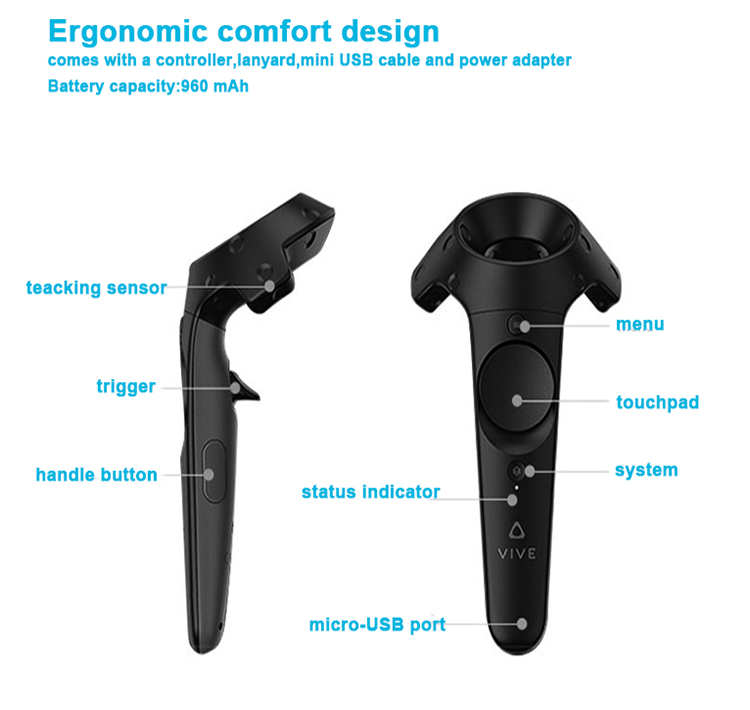 HTC Vive ヘッドセット用 VR ワイヤレス コントローラー ハンドル