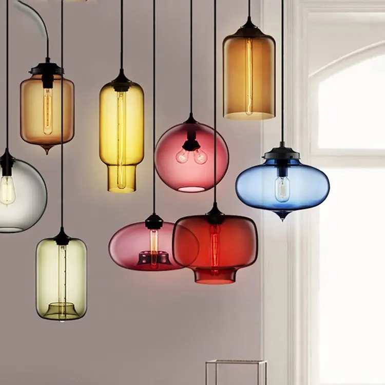 Modern renkli tavanda asılı  lamba ev dekorasyon ışık CE lamba cam gölge