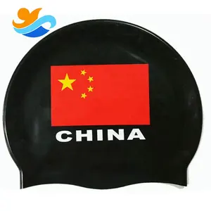 Silicone great quality chinese national flag competition custom map swim caps